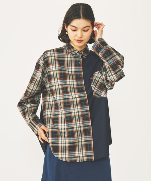 MILKFED.(ミルクフェド)の「BLOCK PLAID SHIRTS(シャツ/ブラウス・レディース・ベージュ/ネイビー・ONE SIZE)」の3枚目の写真