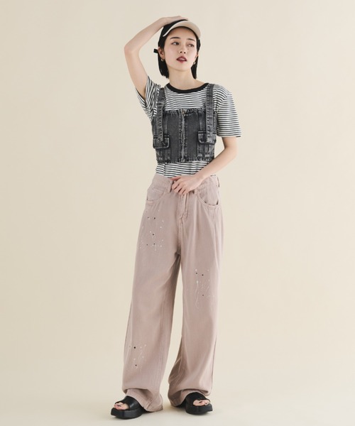 MERLOT(メルロー)の「タックペイントデニムパンツ(デニムパンツ・レディース・ベージュ/ピンク・FREE)」の22枚目の写真