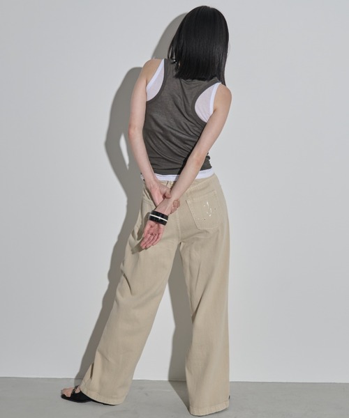 MERLOT(メルロー)の「タックペイントデニムパンツ(デニムパンツ・レディース・ベージュ/ピンク・FREE)」の9枚目の写真