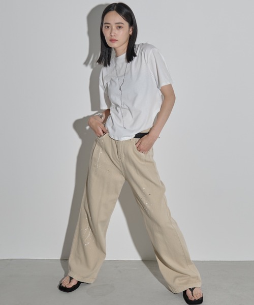 MERLOT(メルロー)の「タックペイントデニムパンツ(デニムパンツ・レディース・ベージュ/ピンク・FREE)」の4枚目の写真