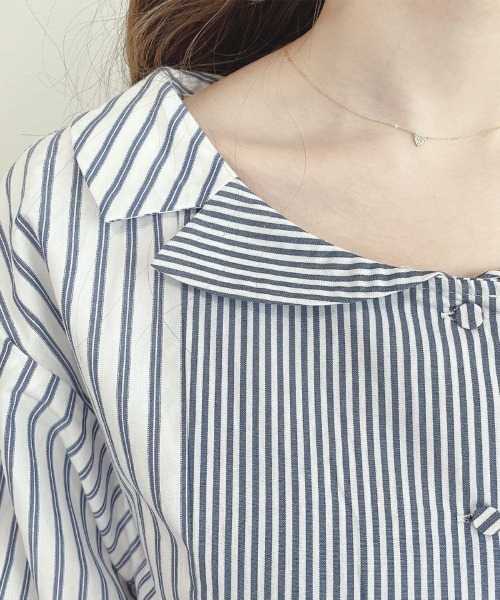 an another angelus（アンアナザーアンジェラス）の「ランダムストライプ開衿シャツワンピース/ananotherangelus（シャツワンピース・レディース・ホワイト×ブラック/ホワイト×ブルー・FREE）」の5枚目の写真