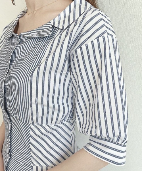 an another angelus（アンアナザーアンジェラス）の「ランダムストライプ開衿シャツワンピース/ananotherangelus（シャツワンピース・レディース・ホワイト×ブラック/ホワイト×ブルー・FREE）」の6枚目の写真