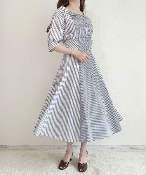 an another angelus（アンアナザーアンジェラス）の「ランダムストライプ開衿シャツワンピース/ananotherangelus（シャツワンピース・レディース・ホワイト×ブラック/ホワイト×ブルー・FREE）」の10枚目の写真
