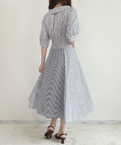 an another angelus（アンアナザーアンジェラス）の「ランダムストライプ開衿シャツワンピース/ananotherangelus（シャツワンピース・レディース・ホワイト×ブラック/ホワイト×ブルー・FREE）」の11枚目の写真