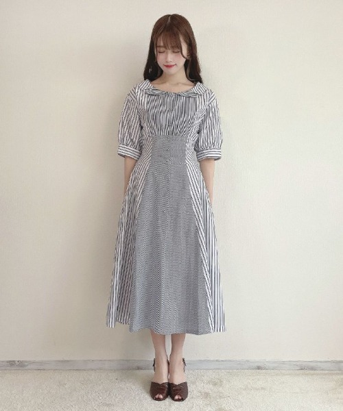 an another angelus（アンアナザーアンジェラス）の「ランダムストライプ開衿シャツワンピース/ananotherangelus（シャツワンピース・レディース・ホワイト×ブラック/ホワイト×ブルー・FREE）」の12枚目の写真