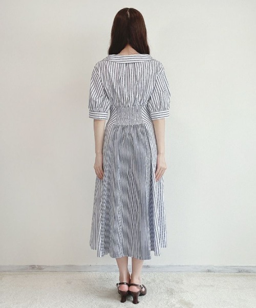 an another angelus（アンアナザーアンジェラス）の「ランダムストライプ開衿シャツワンピース/ananotherangelus（シャツワンピース・レディース・ホワイト×ブラック/ホワイト×ブルー・FREE）」の13枚目の写真