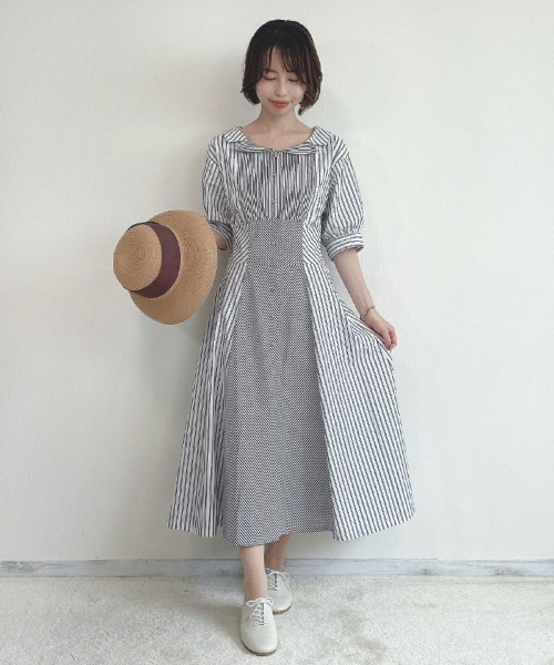 an another angelus（アンアナザーアンジェラス）の「ランダムストライプ開衿シャツワンピース/ananotherangelus（シャツワンピース・レディース・ホワイト×ブラック/ホワイト×ブルー・FREE）」の18枚目の写真