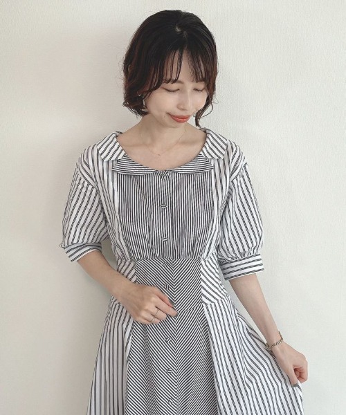 an another angelus（アンアナザーアンジェラス）の「ランダムストライプ開衿シャツワンピース/ananotherangelus（シャツワンピース・レディース・ホワイト×ブラック/ホワイト×ブルー・FREE）」の19枚目の写真