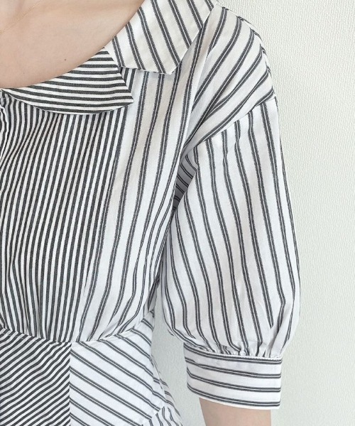 an another angelus（アンアナザーアンジェラス）の「ランダムストライプ開衿シャツワンピース/ananotherangelus（シャツワンピース・レディース・ホワイト×ブラック/ホワイト×ブルー・FREE）」の21枚目の写真