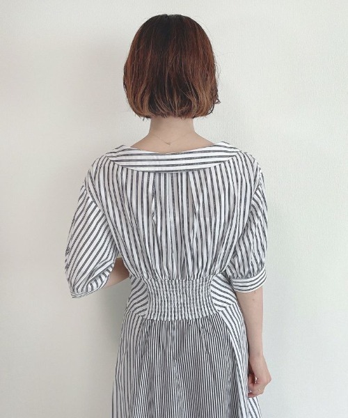 an another angelus（アンアナザーアンジェラス）の「ランダムストライプ開衿シャツワンピース/ananotherangelus（シャツワンピース・レディース・ホワイト×ブラック/ホワイト×ブルー・FREE）」の22枚目の写真