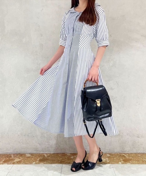 an another angelus（アンアナザーアンジェラス）の「ランダムストライプ開衿シャツワンピース/ananotherangelus（シャツワンピース・レディース・ホワイト×ブラック/ホワイト×ブルー・FREE）」の17枚目の写真