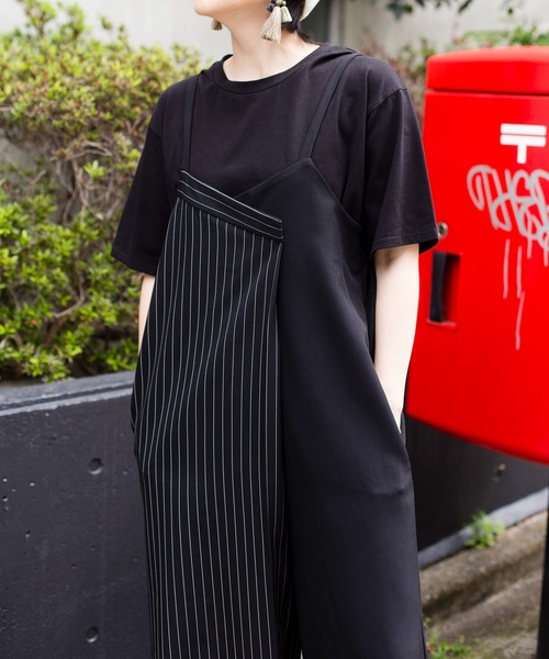 OSMOSIS（オズモーシス）の「【WEB限定アイテム】ストライプオールインワン&TシャツSET（サロペット/オーバーオール・レディース・ブラック系その他/ブラック/グレー・ONE SIZE）」の4枚目の写真