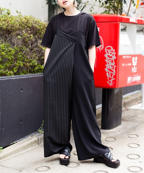 OSMOSIS（オズモーシス）の「【WEB限定アイテム】ストライプオールインワン&TシャツSET（サロペット/オーバーオール・レディース・ブラック系その他/ブラック/グレー・ONE SIZE）」の5枚目の写真