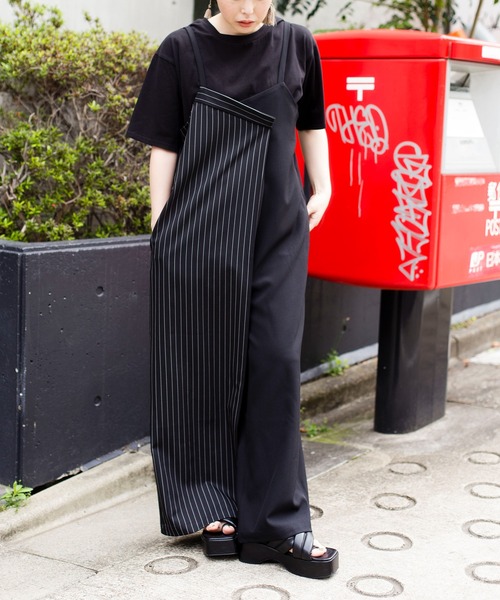 OSMOSIS（オズモーシス）の「【WEB限定アイテム】ストライプオールインワン&TシャツSET（サロペット/オーバーオール・レディース・ブラック系その他/ブラック/グレー・ONE SIZE）」の6枚目の写真