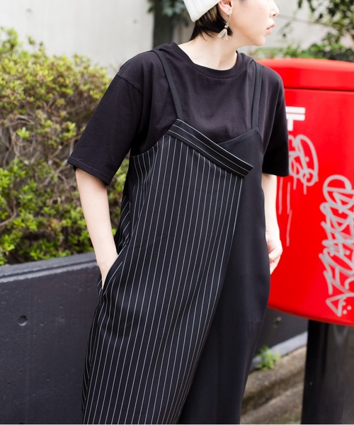 OSMOSIS（オズモーシス）の「【WEB限定アイテム】ストライプオールインワン&TシャツSET（サロペット/オーバーオール・レディース・ブラック系その他/ブラック/グレー・ONE SIZE）」の9枚目の写真