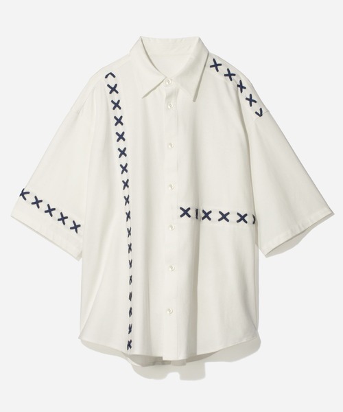 HARE（ハレ）の「レースアップステッチシャツ(HARE)（シャツ/ブラウス・メンズ・ブラック/ホワイト/グリーン・FREE）」の2枚目の写真