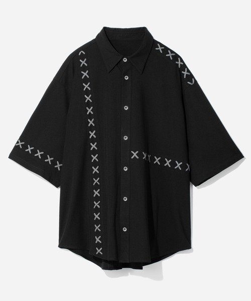HARE（ハレ）の「レースアップステッチシャツ(HARE)（シャツ/ブラウス・メンズ・ブラック/ホワイト/グリーン・FREE）」の3枚目の写真