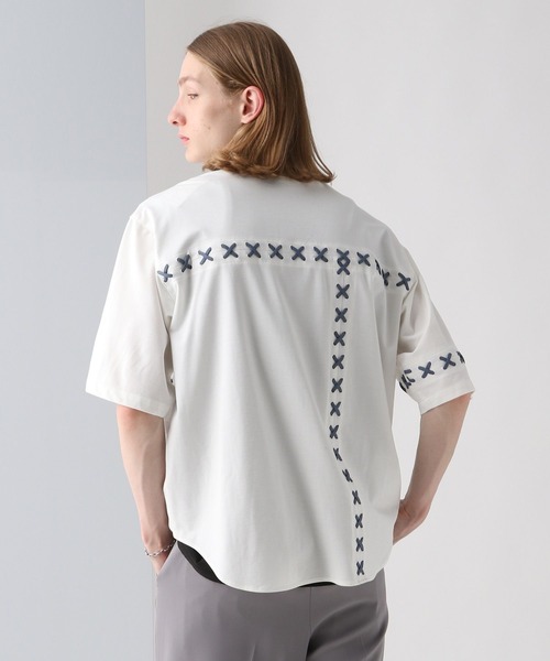 HARE（ハレ）の「レースアップステッチシャツ(HARE)（シャツ/ブラウス・メンズ・ブラック/ホワイト/グリーン・FREE）」の7枚目の写真