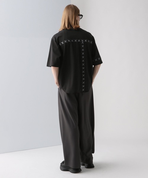 HARE（ハレ）の「レースアップステッチシャツ(HARE)（シャツ/ブラウス・メンズ・ブラック/ホワイト/グリーン・FREE）」の9枚目の写真