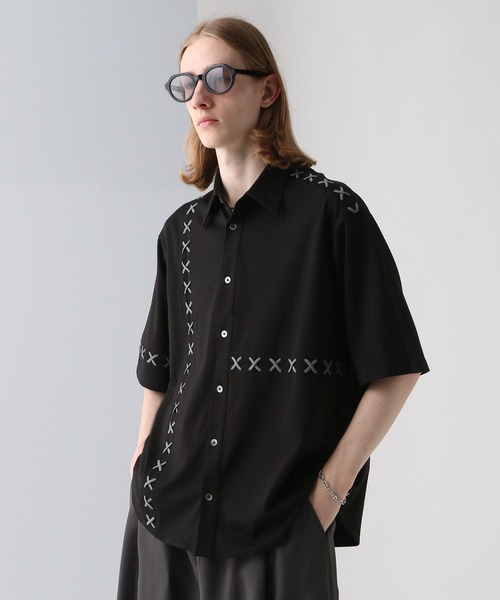 HARE（ハレ）の「レースアップステッチシャツ(HARE)（シャツ/ブラウス・メンズ・ブラック/ホワイト/グリーン・FREE）」の10枚目の写真