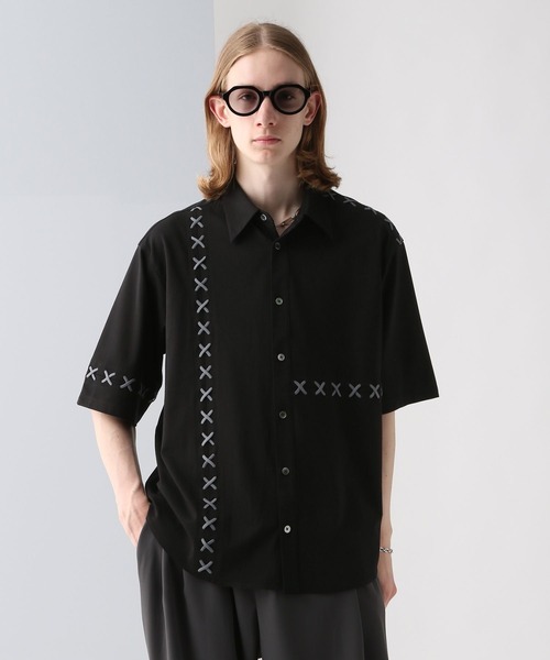 HARE（ハレ）の「レースアップステッチシャツ(HARE)（シャツ/ブラウス・メンズ・ブラック/ホワイト/グリーン・FREE）」の11枚目の写真