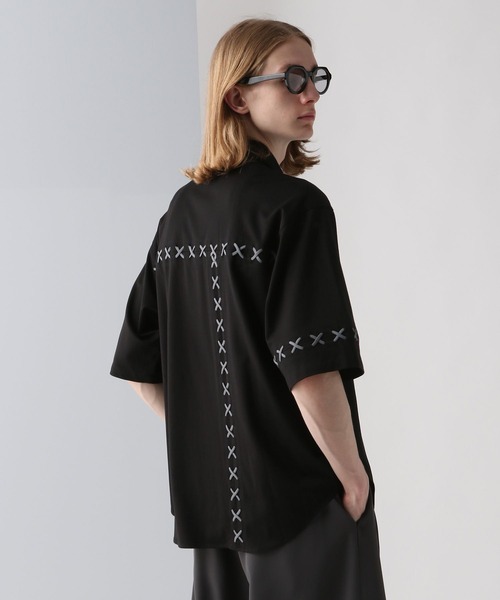 HARE（ハレ）の「レースアップステッチシャツ(HARE)（シャツ/ブラウス・メンズ・ブラック/ホワイト/グリーン・FREE）」の12枚目の写真