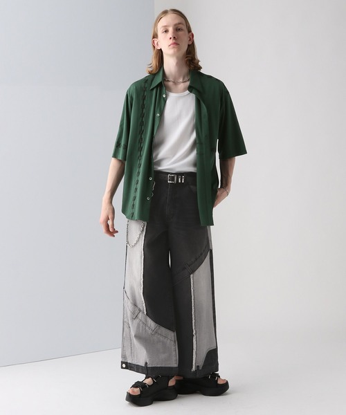 HARE（ハレ）の「レースアップステッチシャツ(HARE)（シャツ/ブラウス・メンズ・ブラック/ホワイト/グリーン・FREE）」の13枚目の写真