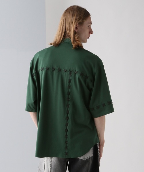 HARE（ハレ）の「レースアップステッチシャツ(HARE)（シャツ/ブラウス・メンズ・ブラック/ホワイト/グリーン・FREE）」の16枚目の写真