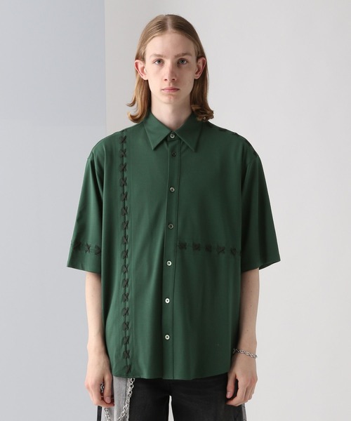HARE（ハレ）の「レースアップステッチシャツ(HARE)（シャツ/ブラウス・メンズ・ブラック/ホワイト/グリーン・FREE）」の17枚目の写真