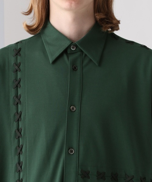 HARE（ハレ）の「レースアップステッチシャツ(HARE)（シャツ/ブラウス・メンズ・ブラック/ホワイト/グリーン・FREE）」の20枚目の写真