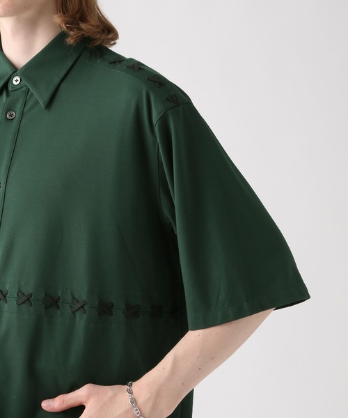 HARE（ハレ）の「レースアップステッチシャツ(HARE)（シャツ/ブラウス・メンズ・ブラック/ホワイト/グリーン・FREE）」の21枚目の写真