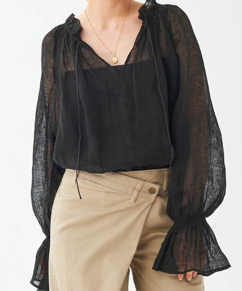 セール】LINEN Gather ブラウス（シャツ/ブラウス）｜Plage