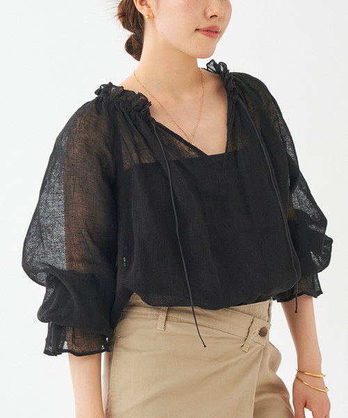 plage(プラージュ)の「LINEN Gather ブラウス(シャツ/ブラウス・レディース・ブラック/ベージュ・FREE)」の22枚目の写真