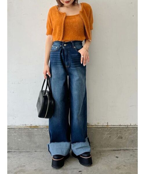 MURUA（ムルーア）の「シャギージップカーデ×キャミSET【シャギーニット】【アンサンブル】（ニット/セーター・レディース・ブルー/ダークグレー/オレンジ/ライトグレー・FREE）」の5枚目の写真