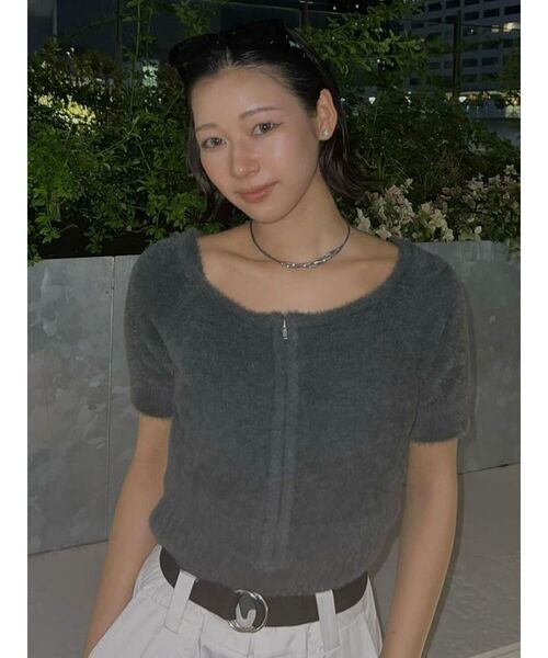 MURUA（ムルーア）の「シャギージップカーデ×キャミSET【シャギーニット】【アンサンブル】（ニット/セーター・レディース・ブルー/ダークグレー/オレンジ/ライトグレー・FREE）」の7枚目の写真