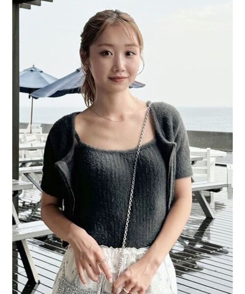 MURUA（ムルーア）の「シャギージップカーデ×キャミSET【シャギーニット】【アンサンブル】（ニット/セーター・レディース・ブルー/ダークグレー/オレンジ/ライトグレー・FREE）」の8枚目の写真