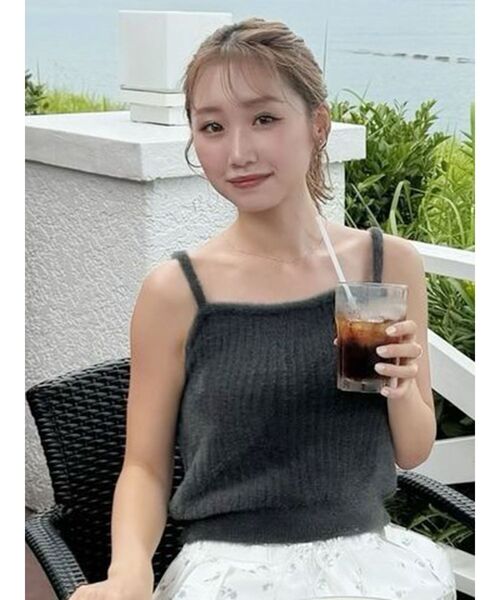 MURUA（ムルーア）の「シャギージップカーデ×キャミSET【シャギーニット】【アンサンブル】（ニット/セーター・レディース・ブルー/ダークグレー/オレンジ/ライトグレー・FREE）」の9枚目の写真