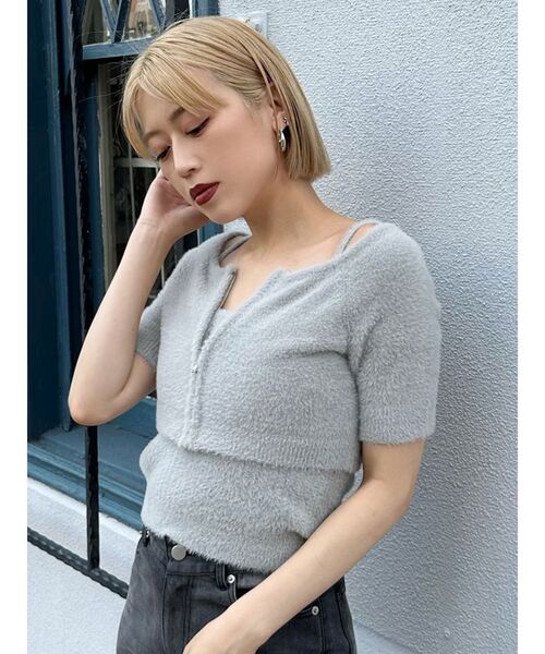 MURUA（ムルーア）の「シャギージップカーデ×キャミSET【シャギーニット】【アンサンブル】（ニット/セーター・レディース・ブルー/ダークグレー/オレンジ/ライトグレー・FREE）」の10枚目の写真