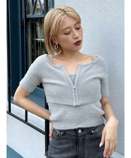 MURUA（ムルーア）の「シャギージップカーデ×キャミSET【シャギーニット】【アンサンブル】（ニット/セーター・レディース・ブルー/ダークグレー/オレンジ/ライトグレー・FREE）」の11枚目の写真