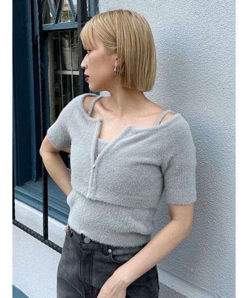 MURUA（ムルーア）の「シャギージップカーデ×キャミSET【シャギーニット】【アンサンブル】（ニット/セーター・レディース・ブルー/ダークグレー/オレンジ/ライトグレー・FREE）」の12枚目の写真