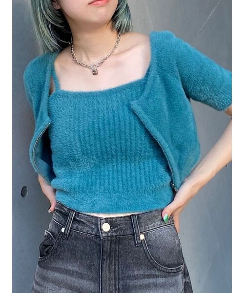 MURUA（ムルーア）の「シャギージップカーデ×キャミSET【シャギーニット】【アンサンブル】（ニット/セーター・レディース・ブルー/ダークグレー/オレンジ/ライトグレー・FREE）」の14枚目の写真