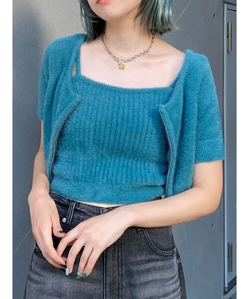 MURUA（ムルーア）の「シャギージップカーデ×キャミSET【シャギーニット】【アンサンブル】（ニット/セーター・レディース・ブルー/ダークグレー/オレンジ/ライトグレー・FREE）」の15枚目の写真