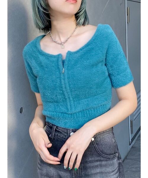 MURUA（ムルーア）の「シャギージップカーデ×キャミSET【シャギーニット】【アンサンブル】（ニット/セーター・レディース・ブルー/ダークグレー/オレンジ/ライトグレー・FREE）」の16枚目の写真