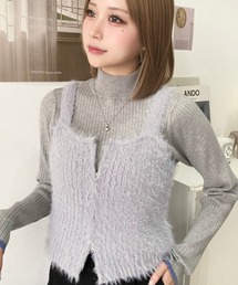 パメオポーズ ラメキャミソール ラメニット セール】パール付き/ラメチュールニットビスチェキャミソール