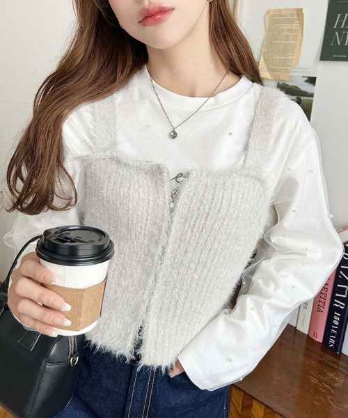 moment+(モーメントプラス)の「ラメフェザーフロントWジップニット moment+(モーメントプラス)の「ラメフェザーフロントWジップニット