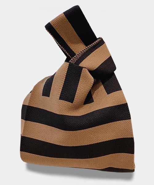 DAY CLOSET(デイ クローゼット)の「【全12色】折りたためるミニニットトートバッグ(トートバッグ・レディース・ブラック×ホワイト/ブラウン系その他/ベージュ系その他/ドット/チェック/トリコロール/ブラウン系その他2/ブラウン系その他3/ブラック系その他2/ブラック系その他3/ブラウン/ベージュ・ONE SIZE)」の5枚目の写真