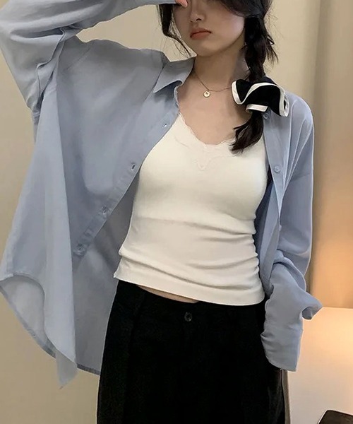 ammy.（エイミードット）の「【 ammy. / エイミードット 】 Vネック レース キャミソール / カップ付き（キャミソール・レディース・ブラック/ホワイト/グレー/ブラウン/アイボリー・FREE）」の7枚目の写真