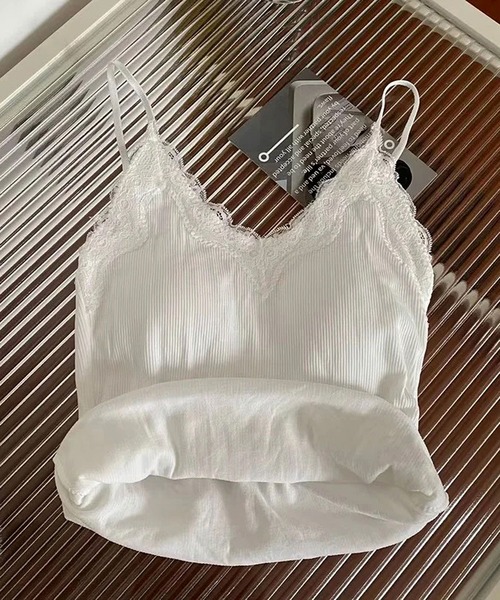 ammy.（エイミードット）の「【 ammy. / エイミードット 】 Vネック レース キャミソール / カップ付き（キャミソール・レディース・ブラック/ホワイト/グレー/ブラウン/アイボリー・FREE）」の9枚目の写真