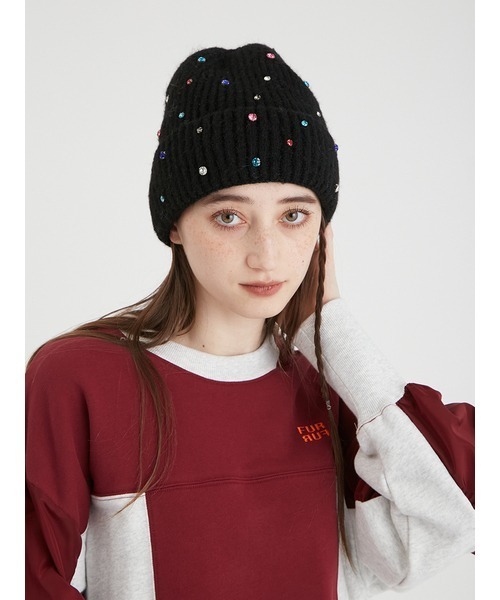 FURFUR（ファーファー）の「ビジュー付きニット帽（ニット