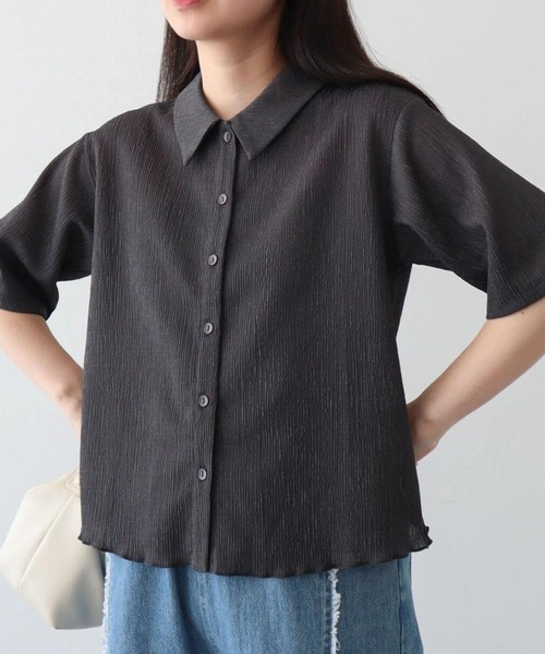 Green　Parks（グリーンパークス）の「BEST PRICE 表面カット衿付シャツ（シャツ/ブラウス・レディース・イエロー/ブルー/ホワイト系その他2/グレー/ブラック・FREE）」の4枚目の写真